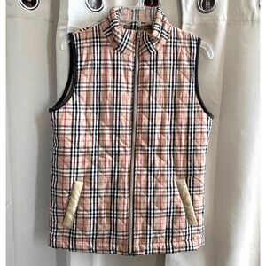 Pink Lily Jacket Vest Medium Plaid Puffer Full Zip Quilted Academia Prep 18505x